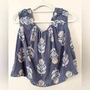 Old Navy Blue Floral Flowy Swing Bow Tie Back Crop Boxy Blouse Top
